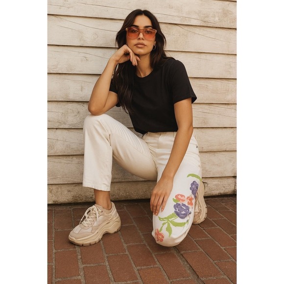 Vintage Coldwater Creek White Floral Wide Leg Cropped Jeans Cottagecore Boho 16P - Picture 9 of 9